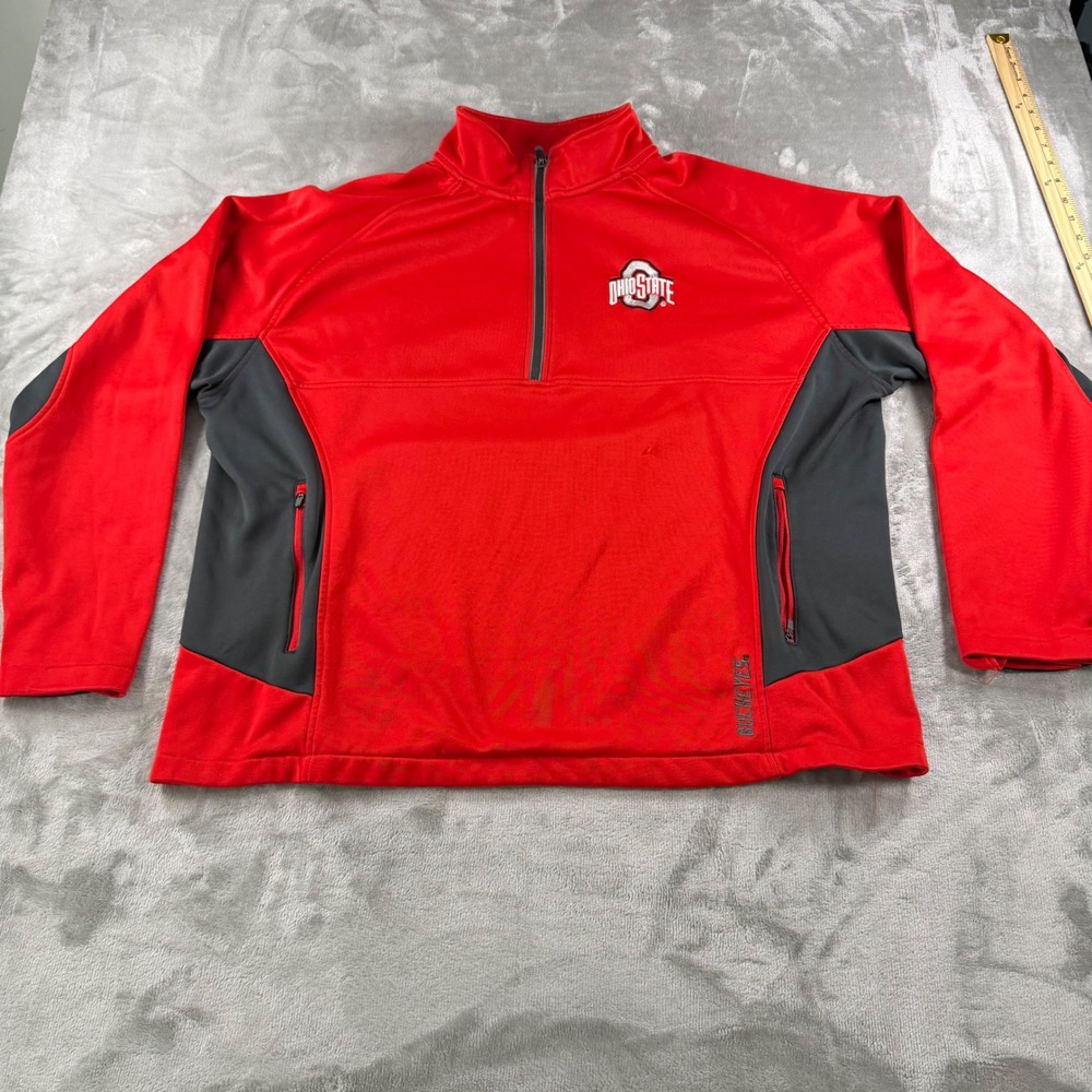 Ohio State Buckeyes Mens XL Quarter Zip Pullover Red Gray Fleece Lined Jacket